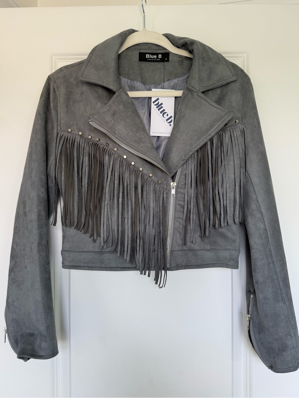 NWT Blue B Keep The Faith Faux Suede Studded Fringe Moto Jacket Western